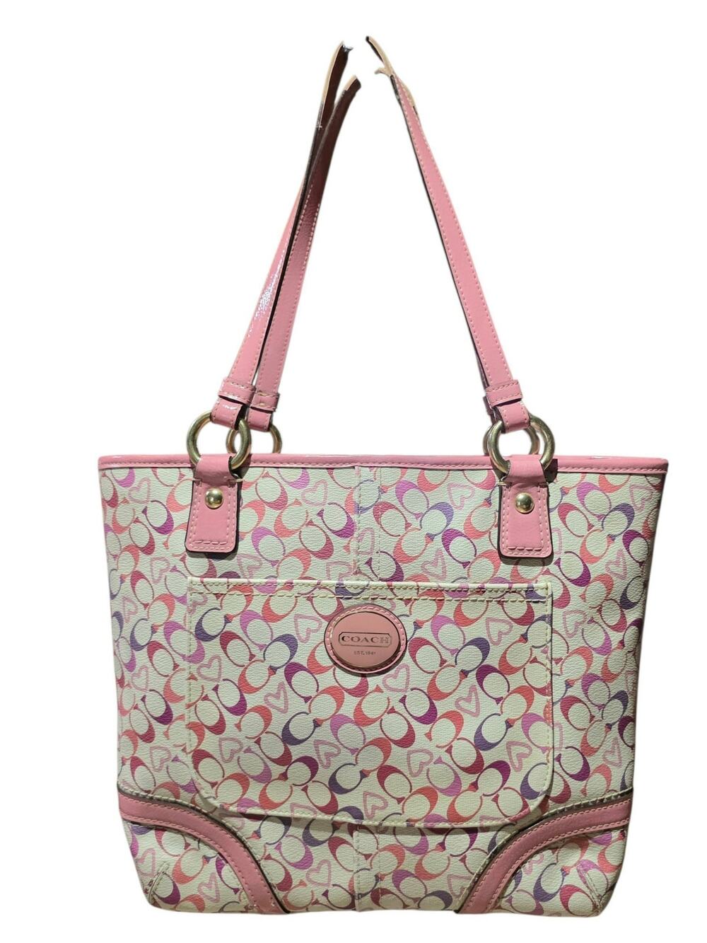 EUC Coach Rare Vintage Y2K Waverly Chelsea Tote Bag Pink Hearts Monogram F18426